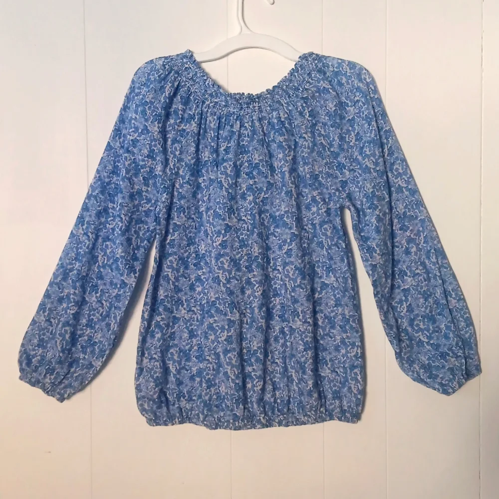 Ralph Lauren Girls Boho Blue & White Floral Long Sleeve Smocked Blouse 14